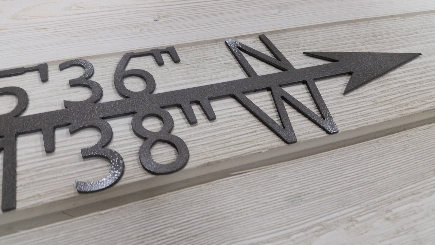 coordinates gps metal sign 11th anniversary gift steel date location wedding housewarming arrow