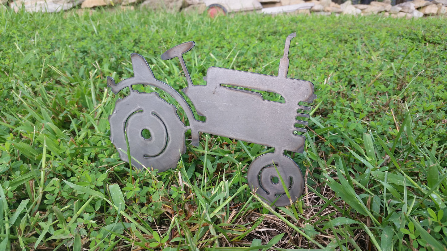 farm barn tractor garden stake yard lawn ornament metal steel gift garden