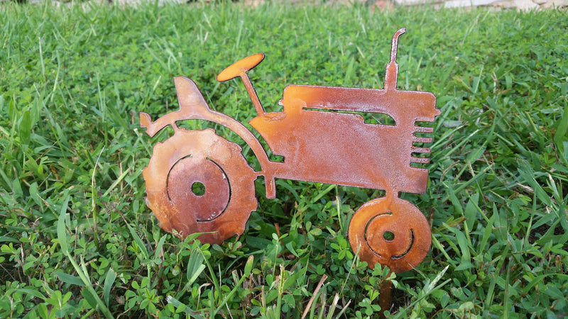 farm barn tractor garden stake yard lawn ornament metal steel gift garden