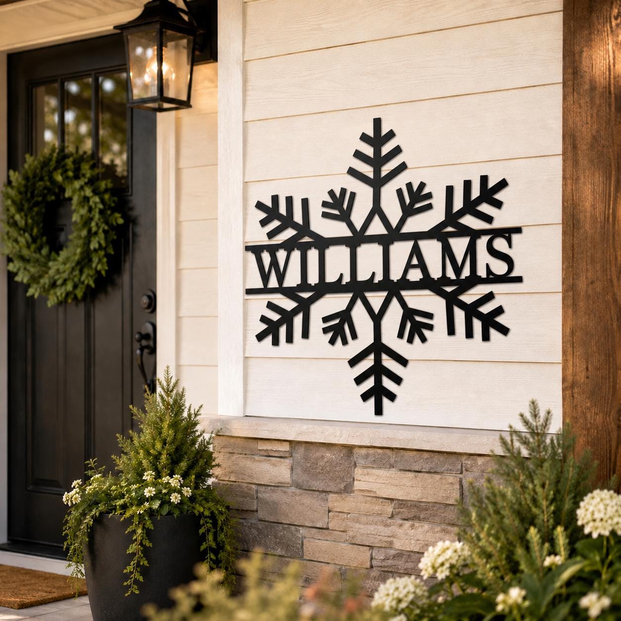 Personalized Snowflake Door Hanger | Metal Family Name Sign | Winter Front Door Decor | Custom Christmas Wreath | Holiday Housewarming Gift