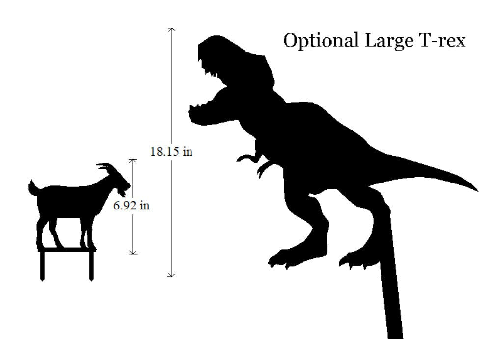 Trex and Goat Garden Stake Set- Where's the goat? Jurassic Park- Dinosaur - Metal Garden Sign- Free Shipping!