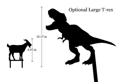 Trex and Goat Garden Stake Set- Where's the goat? Jurassic Park- Dinosaur - Metal Garden Sign- Free Shipping!