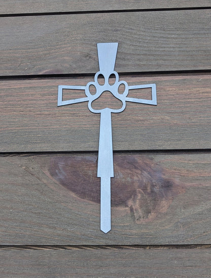 Dog Memorial Garden Stake, Pet Loss Gift, Cross Paw Print Grave Marker, Sympathy Gift, Dog Remembrance Sign, Rainbow Bridge