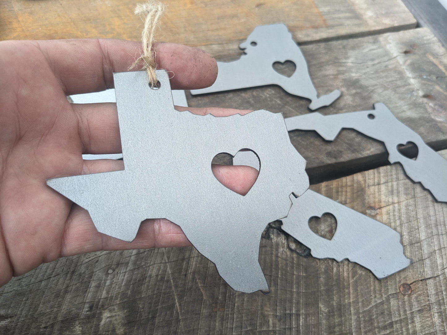 Personalized State Ornament with Heart- Metal Christmas Ornament- Where We Met Gift- Home State Gift- Long Distance Moving Gift- New Home