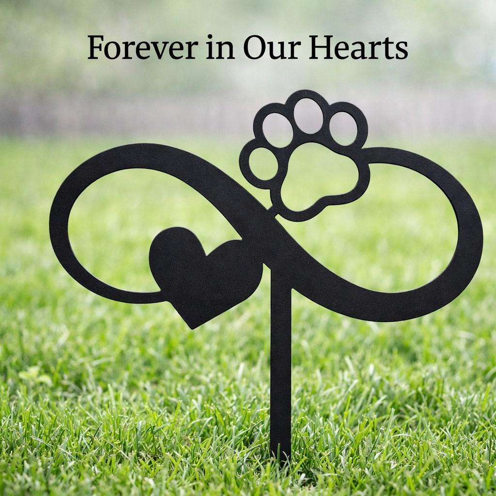 Personalized Cat Memorial Garden Stake – Infinity Heart Paw Metal Sign – Custom Pet Grave Marker – Cat Loss Sympathy Gift–Outdoor Yard Decor