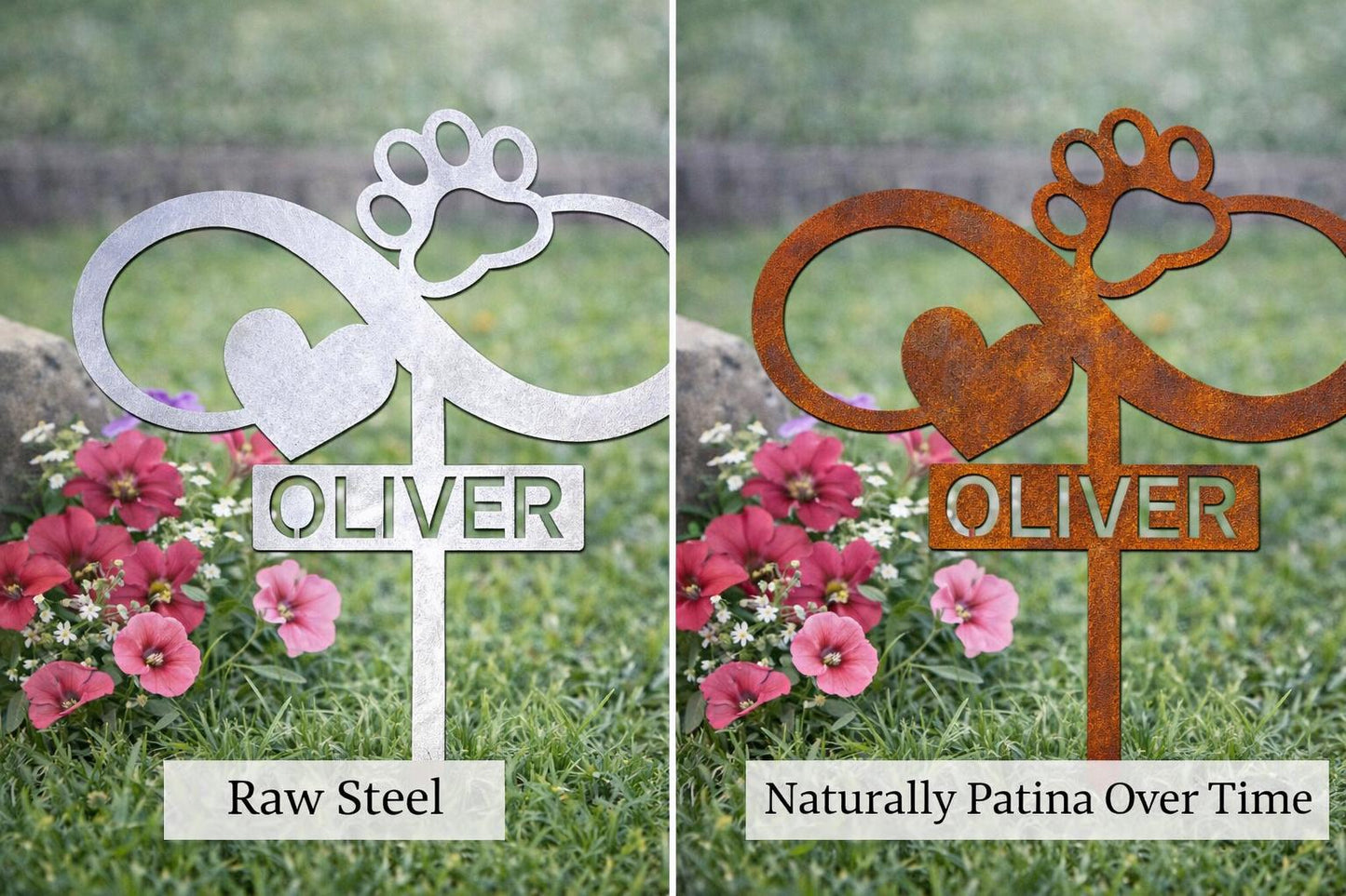 Personalized Cat Memorial Garden Stake – Infinity Heart Paw Metal Sign – Custom Pet Grave Marker – Cat Loss Sympathy Gift–Outdoor Yard Decor