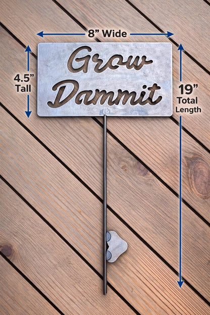 Grow Dammit Metal Garden Stake | Funny Garden Sign | Garden Gift | Plant Lover Gift | Gardener Gift | Outdoor Garden Decor | Yard Art