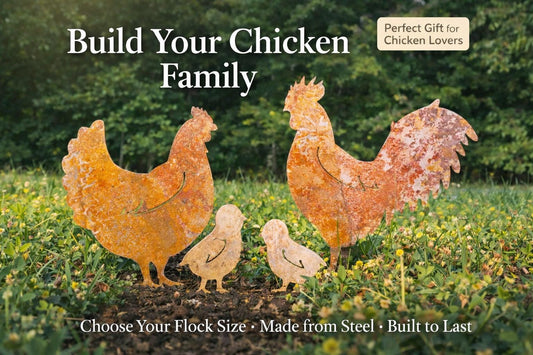Custom Chicken Family Garden Stake, Metal Chicken Yard Art, Rooster Hen Chick Farm Decor, Chicken Coop Sign, Farmhouse Outdoor Garden Gift
