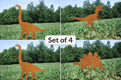 Dinosaur Metal Garden Stakes- T-Rex Raptor Yard Art | Rustic Steel Garden Decor | Dinosaur Lover Gift | Outdoor Lawn Silhouette trex, Raptor