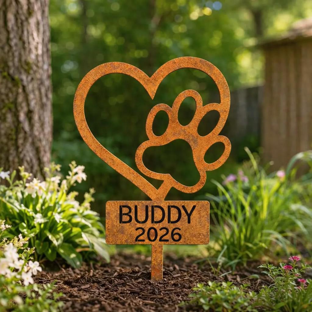 Personalized Dog Memorial Garden Stake, Heart Paw Metal Sign, Pet Grave Marker, Custom Dog Name Sign, Dog Loss Gift, Pet Memorial gift