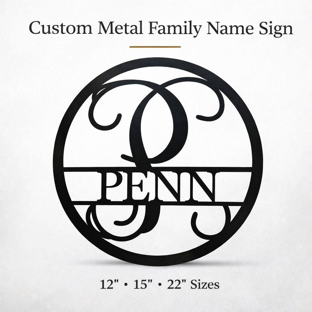 Personalized Metal Family Name Sign, Personalized Monogram Door Hanger, Last Name Sign, Wedding Gift, Housewarming Gift- 11th anniversary
