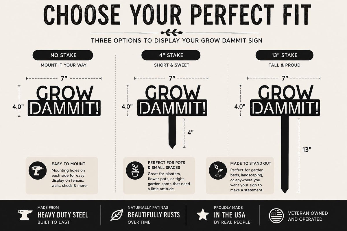 Grow Dammit Metal Garden Sign | Funny Garden Sign| Garden Gift| Plant Lover Gift| Gardening Gift| Outdoor Decor | Garden Stake| Garden Decor