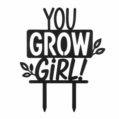 You Grow Girl Metal Garden Stake, Funny Gardener Gift, Gardening Gift for Women, Plant Lover Yard Decor, Mother's Day Gift