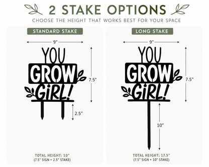 You Grow Girl Metal Garden Stake, Funny Gardener Gift, Gardening Gift for Women, Plant Lover Yard Decor, Mother's Day Gift