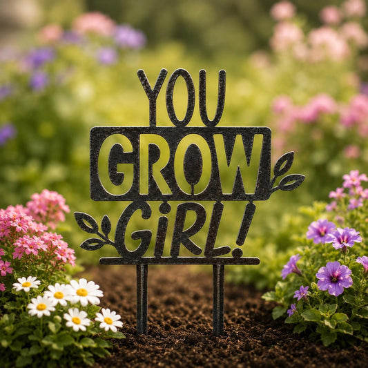 You Grow Girl Metal Garden Stake, Funny Gardener Gift, Gardening Gift for Women, Plant Lover Yard Decor, Mother's Day Gift