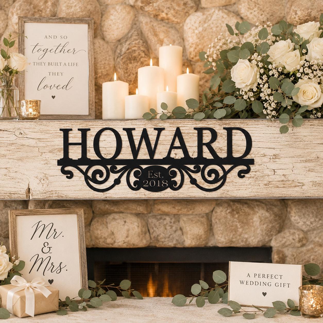 Personalized Wedding Gift for Couple, Custom Metal Last Name Sign, Anniversary Gift, Newlywed Gift, Family Name Wall Decor, Housewarming