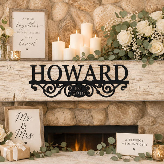 Personalized Wedding Gift for Couple, Custom Metal Last Name Sign, Anniversary Gift, Newlywed Gift, Family Name Wall Decor, Housewarming