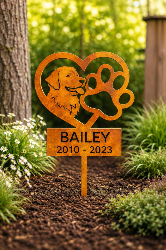 Personalized Golden Retriever Dog Memorial Garden Stake, Dog Memorial Gift, Metal Pet Memorial, Pet Grave Marker, Dog Loss Gift