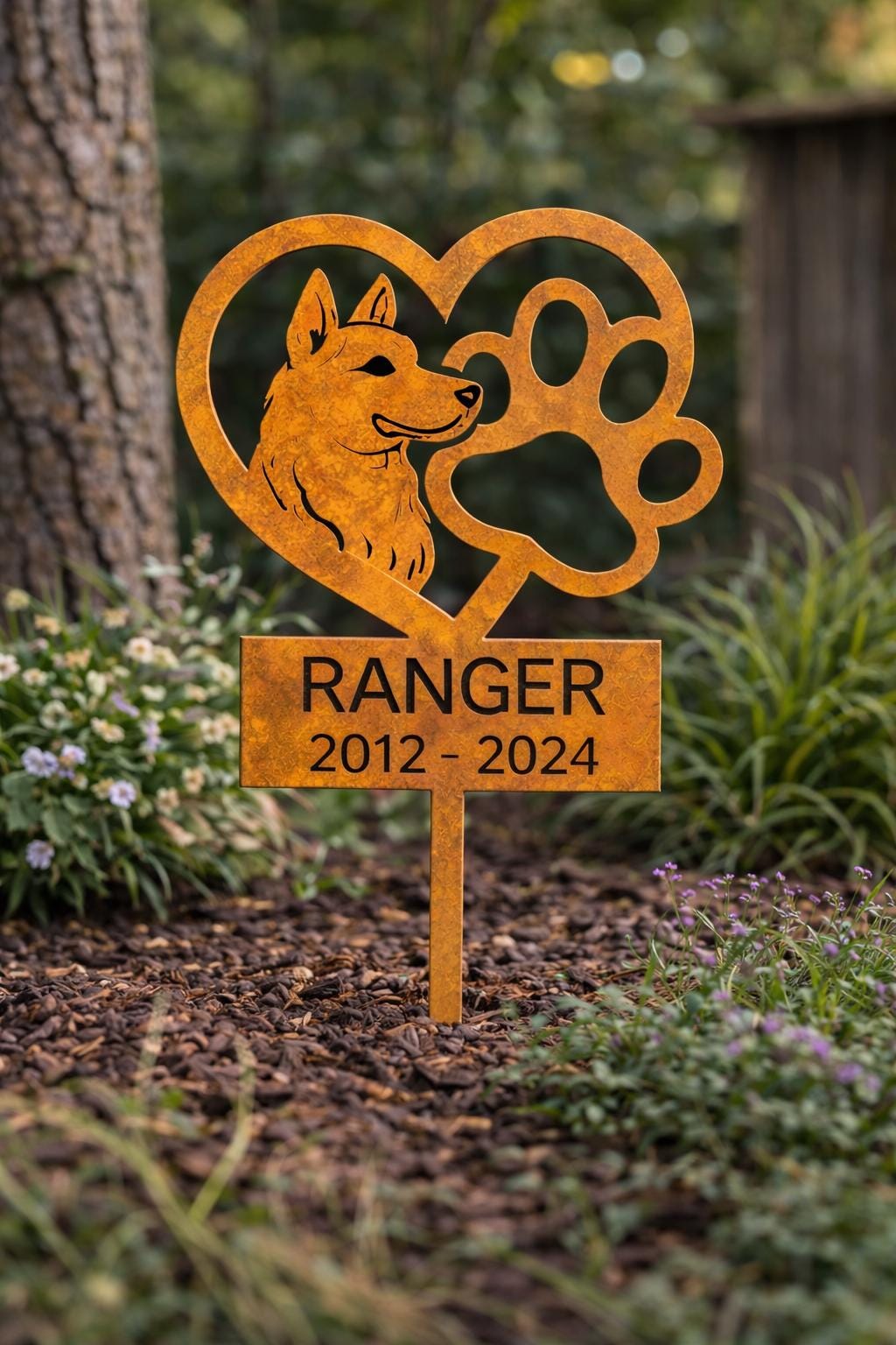 Personalized German Shepherd Memorial Garden Stake, Custom GSD Dog Memorial Sign, Dog Loss Gift, Pet Grave Marker, Metal Pet Memorial Stake