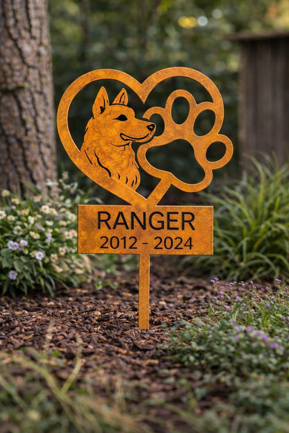 Personalized German Shepherd Memorial Garden Stake, Custom GSD Dog Memorial Sign, Dog Loss Gift, Pet Grave Marker, Metal Pet Memorial Stake