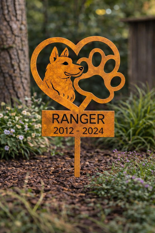 Personalized German Shepherd Memorial Garden Stake, Custom GSD Dog Memorial Sign, Dog Loss Gift, Pet Grave Marker, Metal Pet Memorial Stake