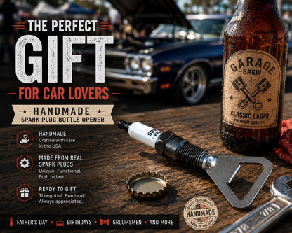 Handmade Spark Plug Bottle Opener – Car Guy, Mechanic, Unique Groomsmen Gift, Automotive Gift for Men, Dad, Fathers Day, Garage Bar Tool