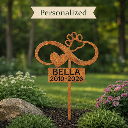Personalized Dog Memorial Garden Stake, Infinity Paw Heart Metal Sign, Pet Loss Gift, Custom Dog Grave Marker, Sympathy Gift, Pet Memorial