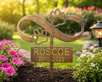 Personalized Dog Memorial Garden Stake, Infinity Paw Metal Sign, Pet Loss Gift, Custom Dog Grave Marker, Sympathy Gift, Pet Memorial