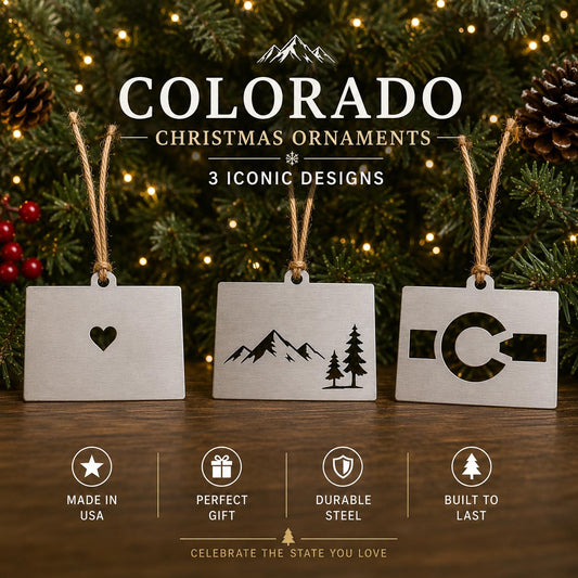 Colorado Christmas Ornament | Metal Colorado Ornament | Mountain, Heart & Flag Designs | Colorado Gift | Made in USA