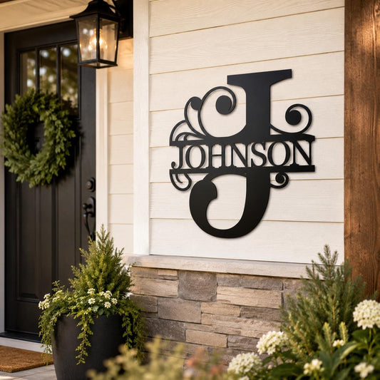 Personalized Metal Family Name Sign | Custom Last Name Monogram Door Hanger, Wedding Gift, Housewarming Gift, Front Door Decor, Outdoor Sign
