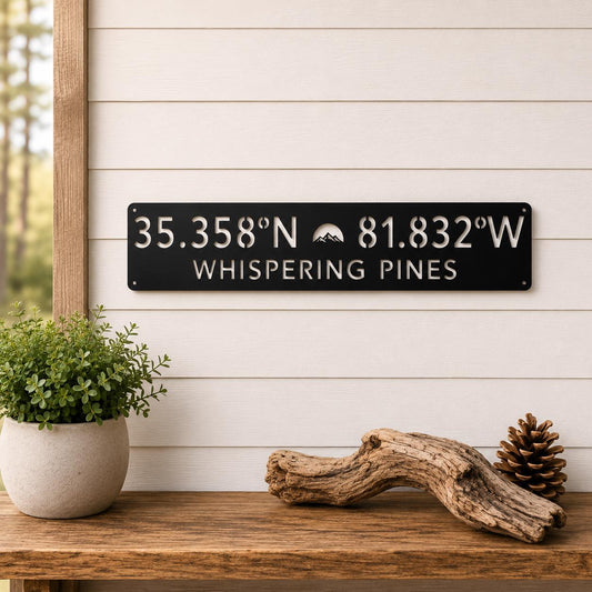 Personalized Coordinates Metal Sign, Custom Property Sign, Cabin & Lake House Gift, GPS Wall Hanging |Housewarming Wedding Anniversary Gift