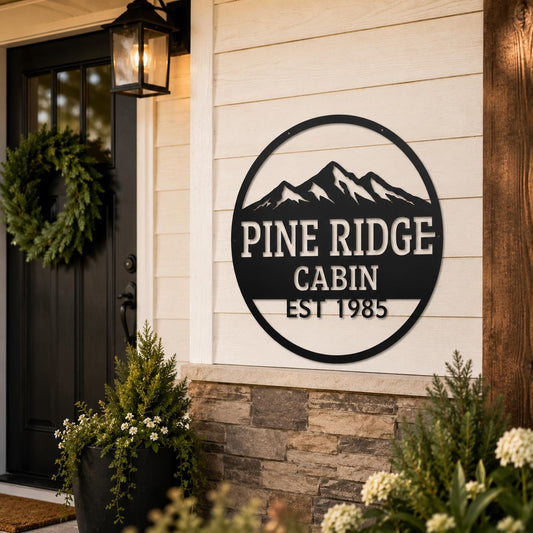 Personalized Cabin Metal Sign, Custom Cabin Name Sign, Family Cabin Decor, Lake House Wall Art, Mountain Cabin Sign, Established Steel Sign