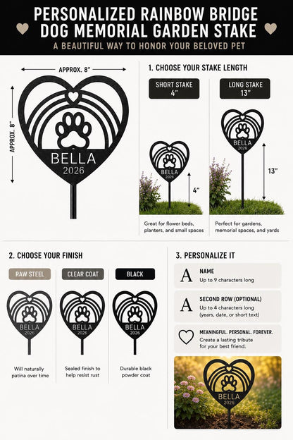 Rainbow Bridge Personalized Dog Memorial Garden Stake, Custom Pet Memorial, Paw Print Garden Marker, Dog Loss Gift, Pet Grave Marker