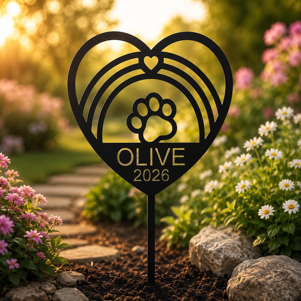Rainbow Bridge Personalized Cat Memorial Garden Stake, Custom Pet Memorial, Paw Print Garden Marker, Cat Loss Gift, Pet Grave Marker