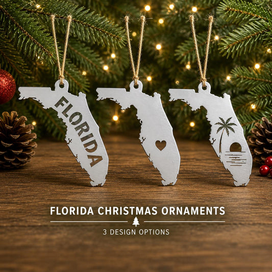Florida Christmas Ornament | Metal Florida Ornament | Palm Tree, Heart & Sunshine Designs | Florida Gift | Beach Christmas Decor