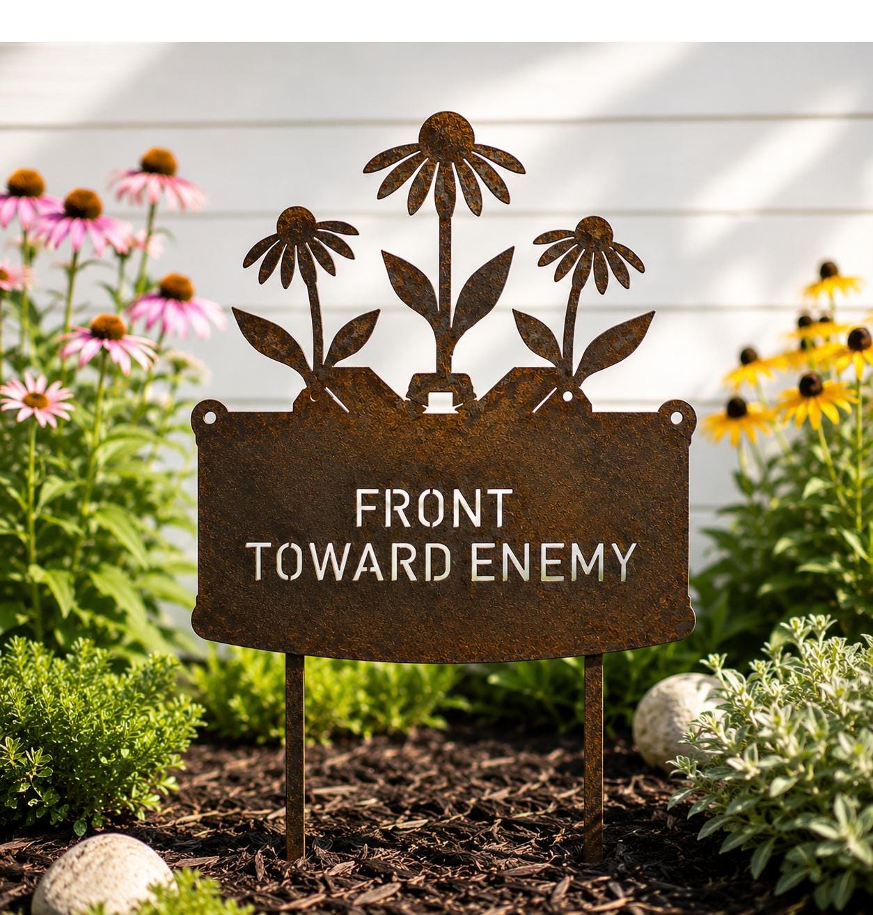 Front Toward Enemy Wildflower Garden Stake | Funny Military Garden Sign | Veteran Gift | Combat Engineer | Sapper Gift | Metal Yard Art