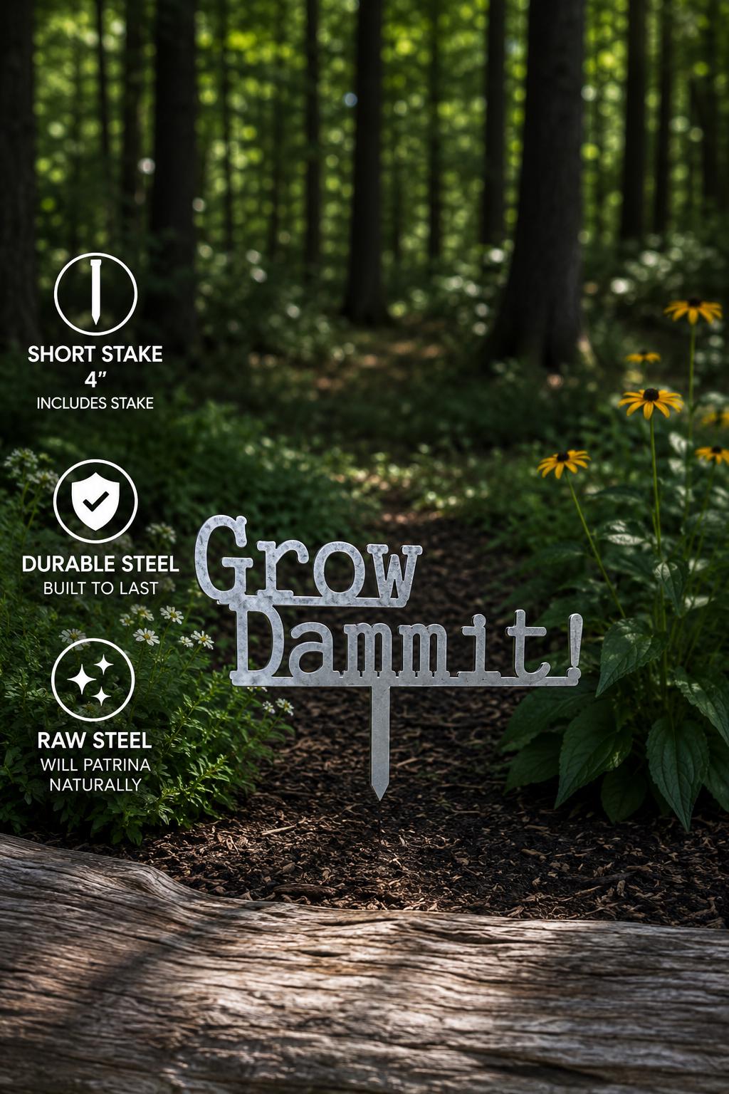 Grow Dammit Metal Garden Sign | Funny Garden Decor | Garden Gift, Plant Lover Gift, Gardening Gift, Outdoor Decor | Garden Stake, Yard Decor