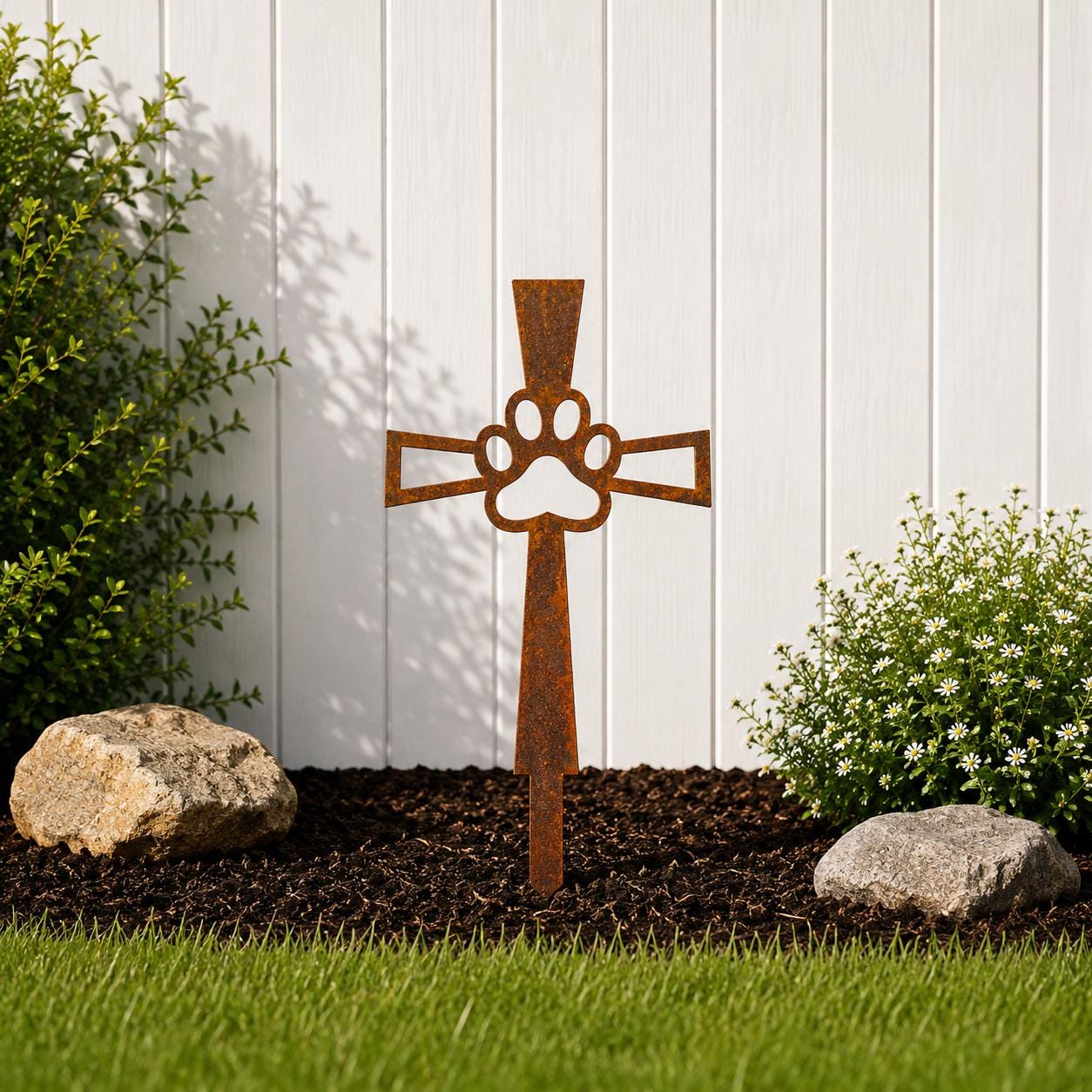 Dog Memorial Garden Stake, Pet Loss Gift, Cross Paw Print Grave Marker, Sympathy Gift, Dog Remembrance Sign, Rainbow Bridge