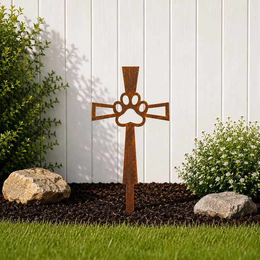 Dog Memorial Garden Stake, Pet Loss Gift, Cross Paw Print Grave Marker, Sympathy Gift, Dog Remembrance Sign, Rainbow Bridge