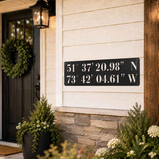 Personalized Coordinate Metal Sign, Custom Latitude Longitude GPS Coordinates Metal Sign, Housewarming, Wedding Anniversary Gift, Lake Cabin
