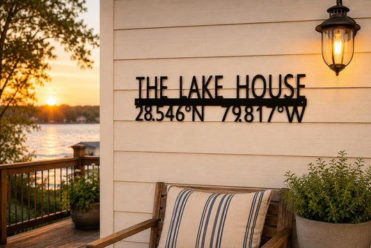 The Lake House Coordinates Sign | Personalized Lake House Decor | Custom GPS Latitude Longitude Metal Sign | Lake Cabin Gift