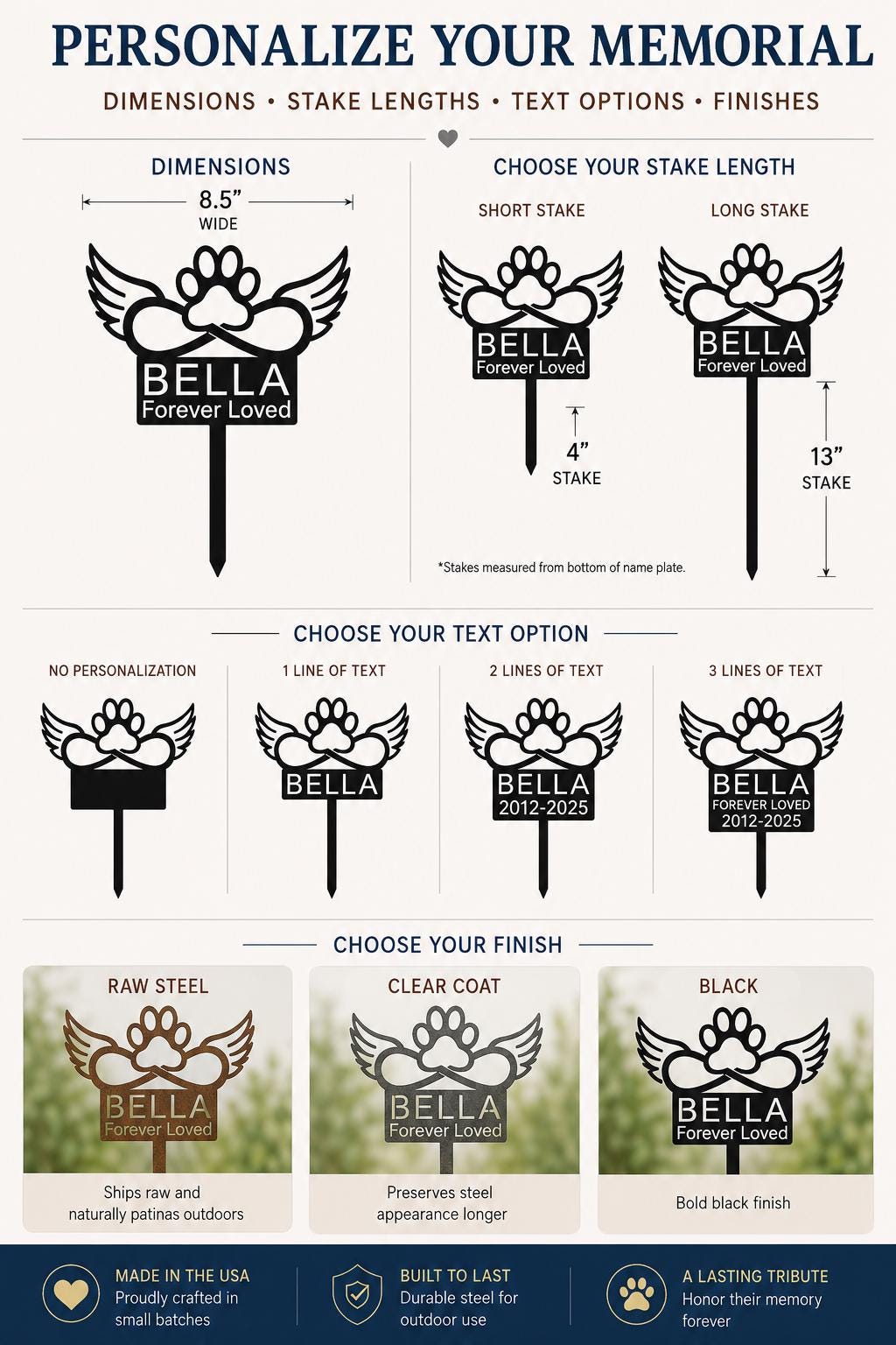Personalized Dog Memorial Garden Stake | Angel Wings Infinity Paw Metal Sign | Rainbow Bridge Pet Memorial | Forever Loved