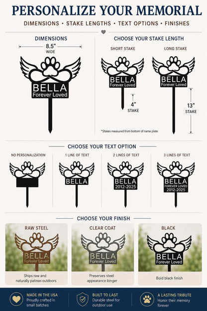 Personalized Dog Memorial Garden Stake | Angel Wings Infinity Paw Metal Sign | Rainbow Bridge Pet Memorial | Forever Loved