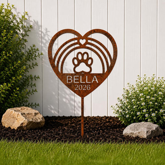 Rainbow Bridge Personalized Dog Memorial Garden Stake, Custom Pet Memorial, Paw Print Garden Marker, Dog Loss Gift, Pet Grave Marker