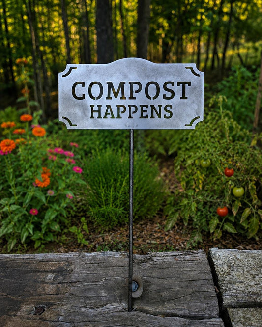 Compost Happens Metal Garden Stake | Funny Garden Sign | Garden Decor