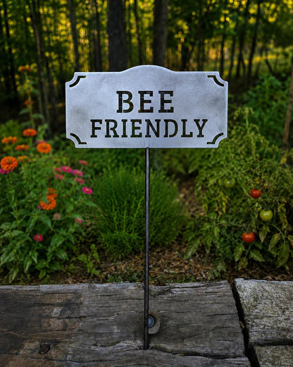 Bee Friendly Metal Garden Stake | Pollinator Garden Sign | Garden Decor