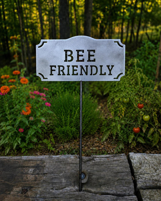 Bee Friendly Metal Garden Stake | Pollinator Garden Sign | Garden Decor