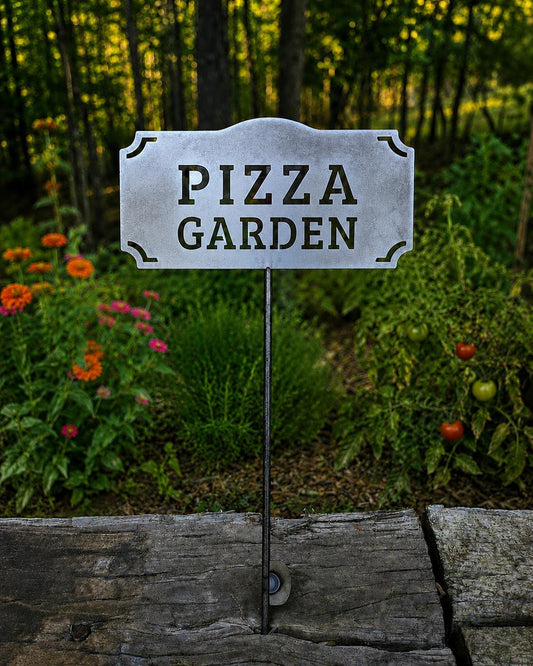 Pizza Garden Metal Garden Stake | Rustic Steel Garden Sign | Garden Decor