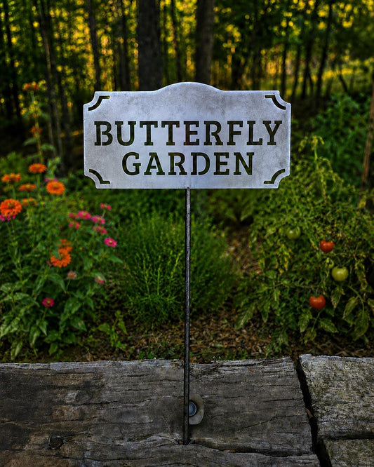 Butterfly Garden Metal Garden Stake | Rustic Garden Sign | Pollinator Decor