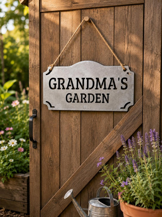 Grandma's Garden Hanging Metal Sign, Garden Shed Decor, Personalized Garden Gift, Outdoor Garden Sign, Gift for Grandma